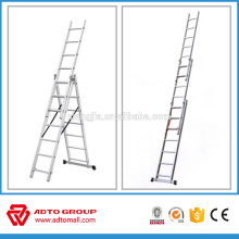 Escalera de extensión de aluminio EN131, escaleras de extensión de 3 secciones, escalera plegable de aluminio